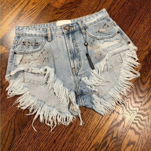 Free People One Teaspoon Fleetwood Artiste Rollers Denim Shorts Size 25 - Picture 5 of 9